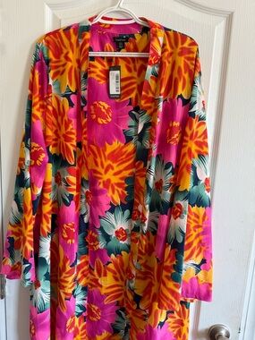 Boohoo Bright Floral Kimono - Pink, Yellow & Green